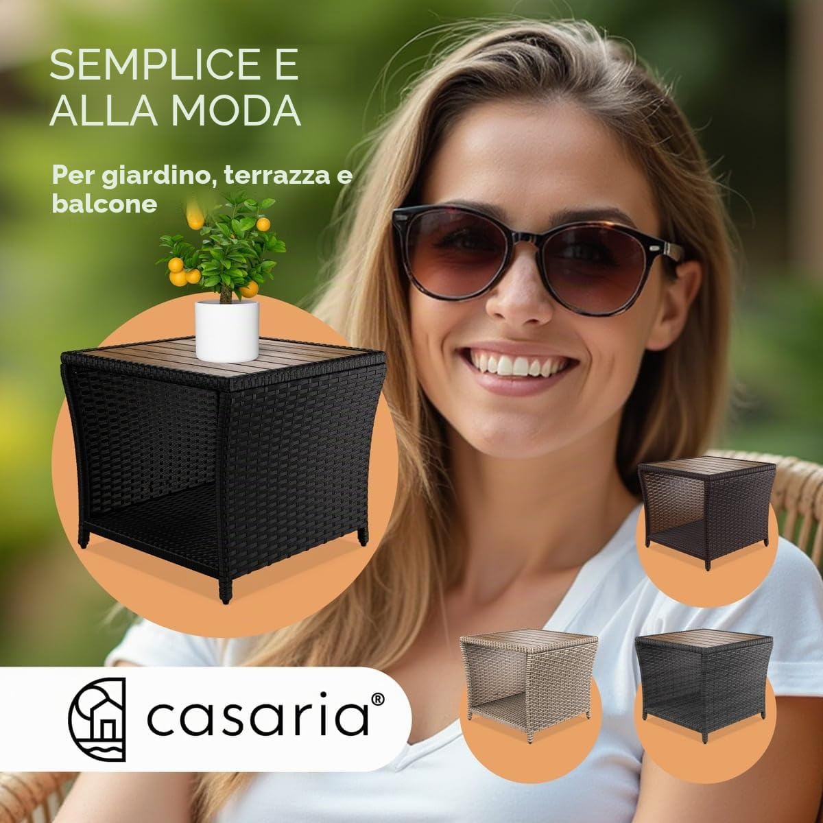 Casaria Tavolino da Esterno in Legno Polyrattan Acacia 45x45x40cm Carico Max 80kg