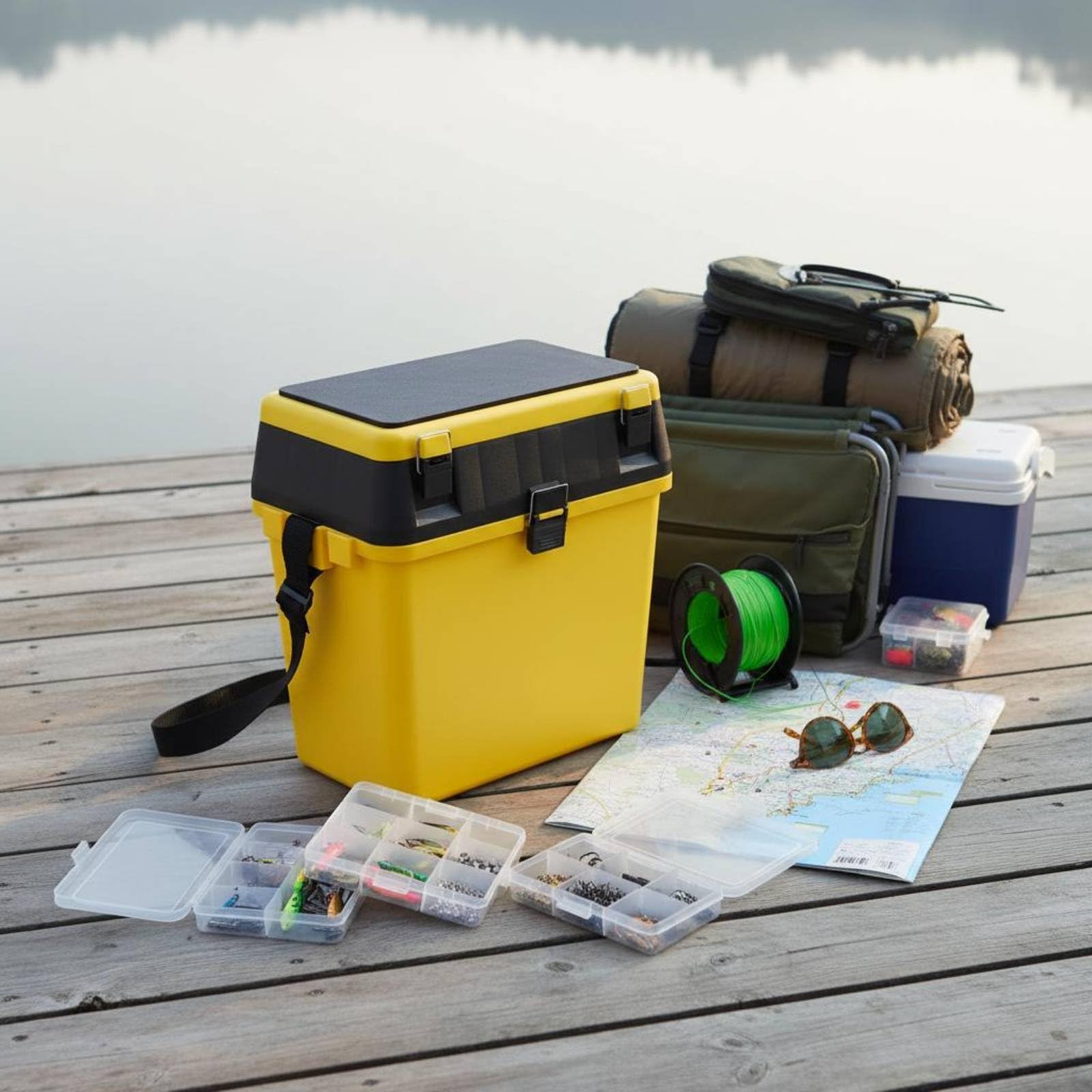 perfeclan Contenedor de Almacenamiento de Pesca Caja Organizadora Cubo Maletín Tapa Reforzada Como Asiento Correa de Hombro Adecuado para Pesca Deportiva Ribera, Azul