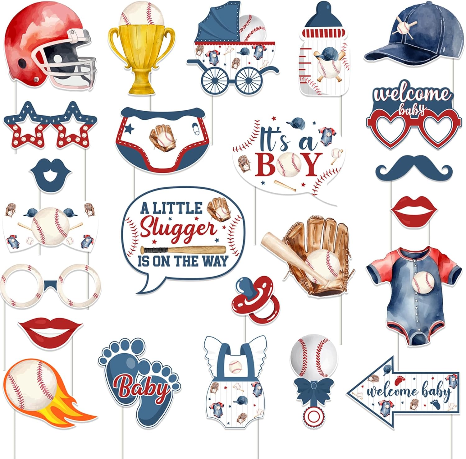 Baseball Baby Shower Photo Props 24Pcs Baseball A Little Slugger is On The Way Decoration Batter Up It's A Boy Party Sport Baby Shower Decoration for Gender Reveal 1st Birthday