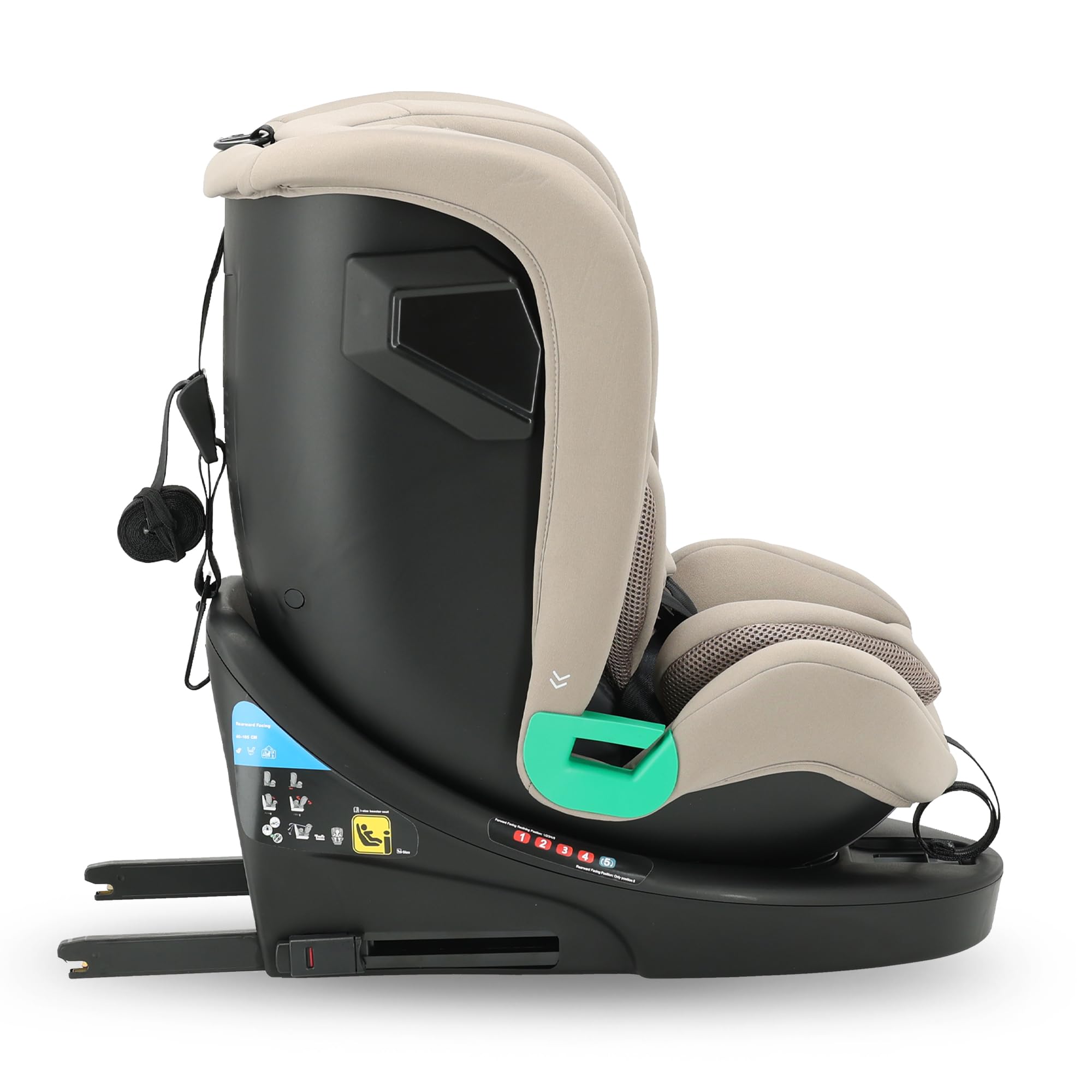 Deryan Colin i-Size Kindersitz 40-150 cm - Gruppe 0+/1/2/3, Drehbarer Autositz 360°, 0-12 Jahre (0-36 kg), Isofix, Gurtbefestigung, Seitenaufprallschutz, Verstellbare Kopfstütze (Nougat)