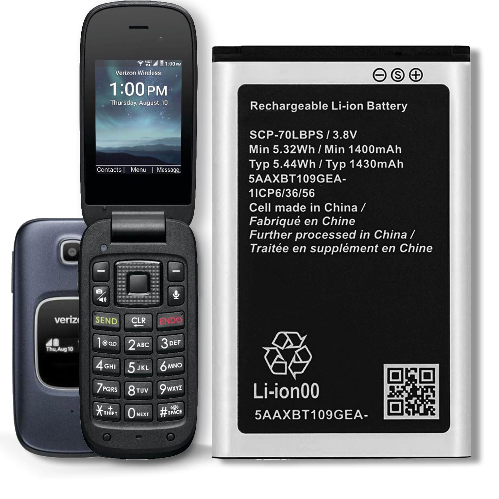 TGXJI Replacement Battery for SCP-70LBPS,1400mAh Battery Compatible with Kyocera Cadence 4G LTE S2720 Verizon Flip Phone SCP70LBPS