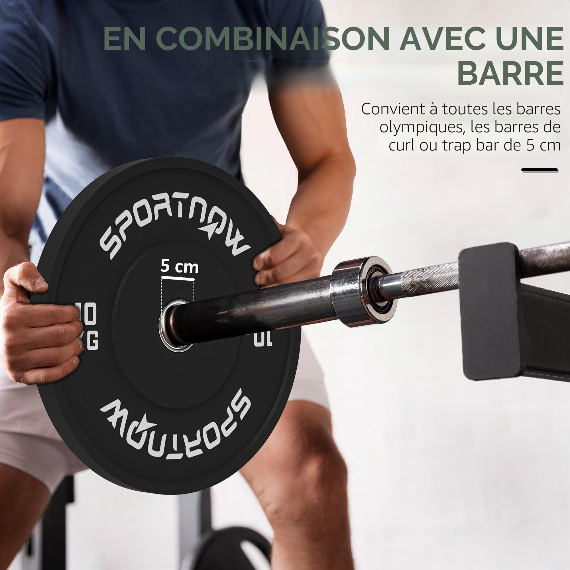 SPORTNOW Lot de 2 disques de poids 2 x 10/20 kg en caoutchouc, disques pour gym et maison avec trou de 5 cm pour haltères et haltères