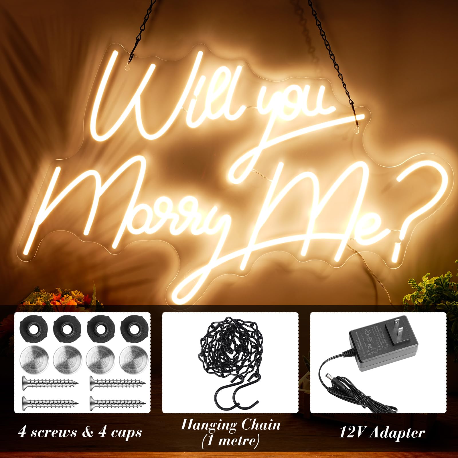 ネオンサイン 白色 装飾壁 結婚式 インテリア14＊7インチ オーダーメイド Amazon.co.jp: Baquler Lサイズ Marry Me サイン 28インチ x 19