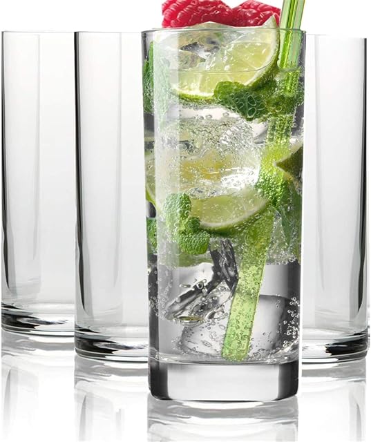 Vuisut Pastic Tumblers Glasss Set of 4 - CYKK Kids Drinking Glasses Pastic Clear Unbreakable Reusable Kitchen Drinkware Dishwasher Safe BPA Free Acrylic Highball Tumblers (Clear 16oz)