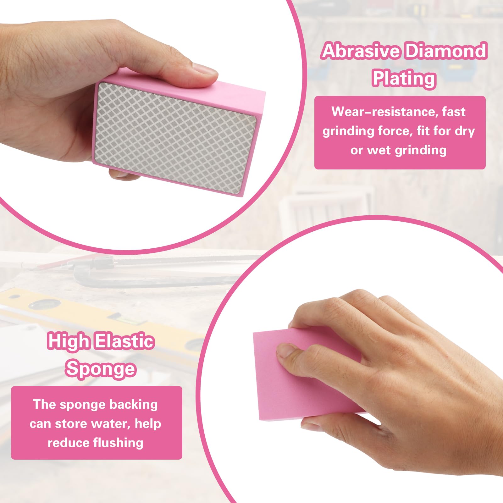 6Pcs Diamond Hand Polishing Pads, Wet & Dry Diamond Sanding Pads 60#, 100#, 200#, 400#, 600# - Image 2