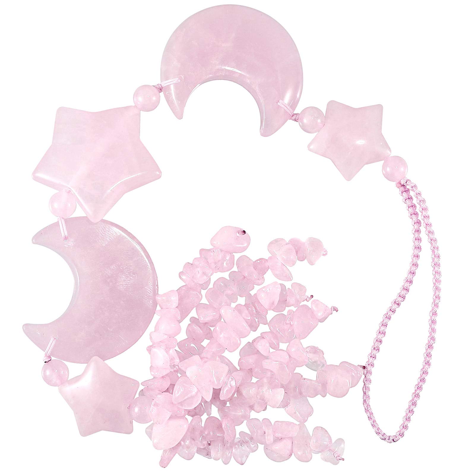 mookaitedecor Rose Quartz Healing Crystal Moon and Star Hanging Decoration for Car Window Lucky Crystal Wall Art Hanging Pink Bedroom Decor Reiki Spiritual Star Moon Ornament Gift for Women Friends - Image 3