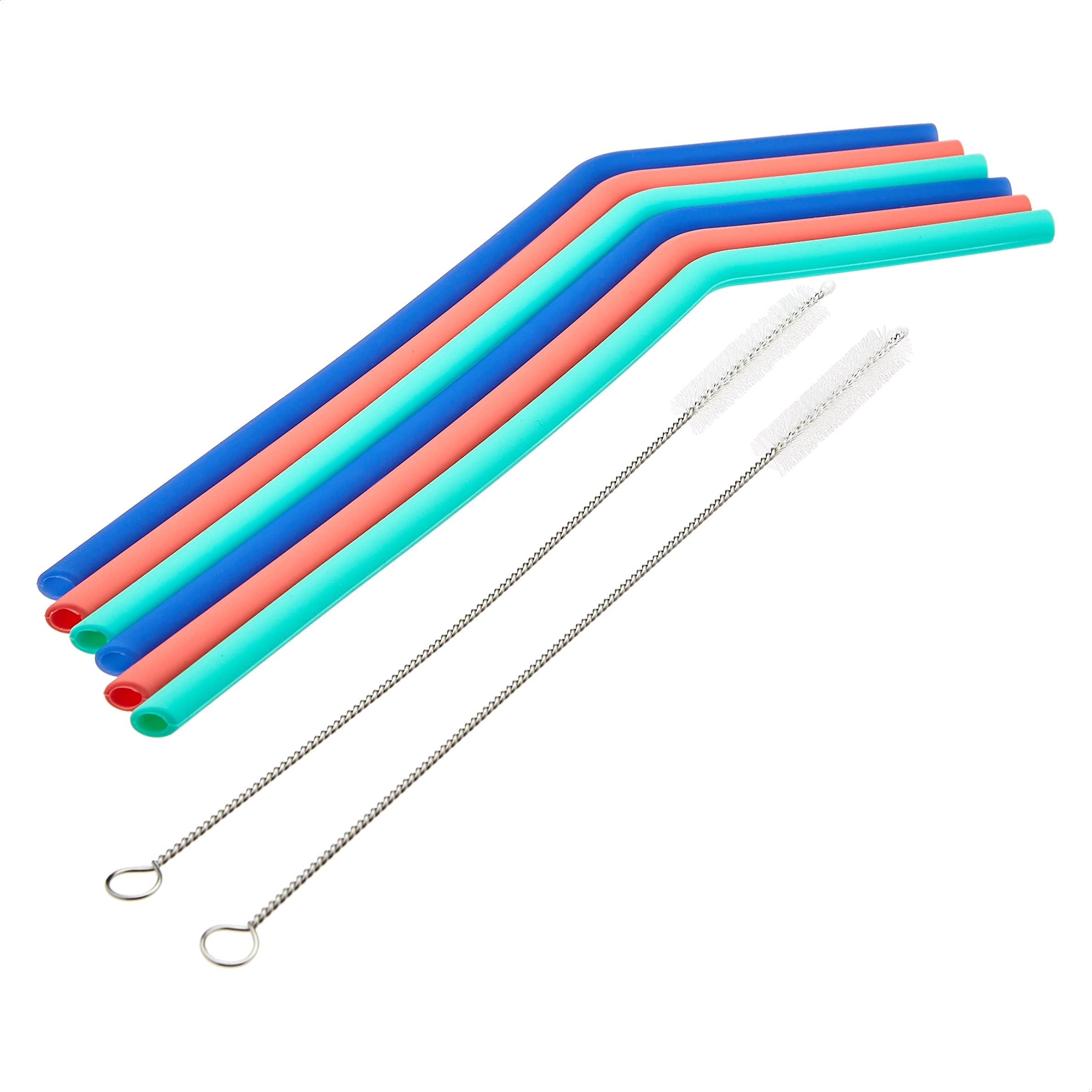AmazonCommercial Silicone Straws, 6 straws and 2 brushes
