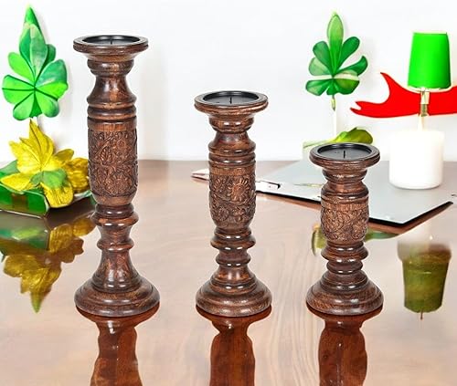 Miniatura 2 de Portavelas de pilar para velas de pilar, portavelas de madera, portavelas de granja para centro de mesa, portavelas rústico, juego de 3, (9, 12, 15
