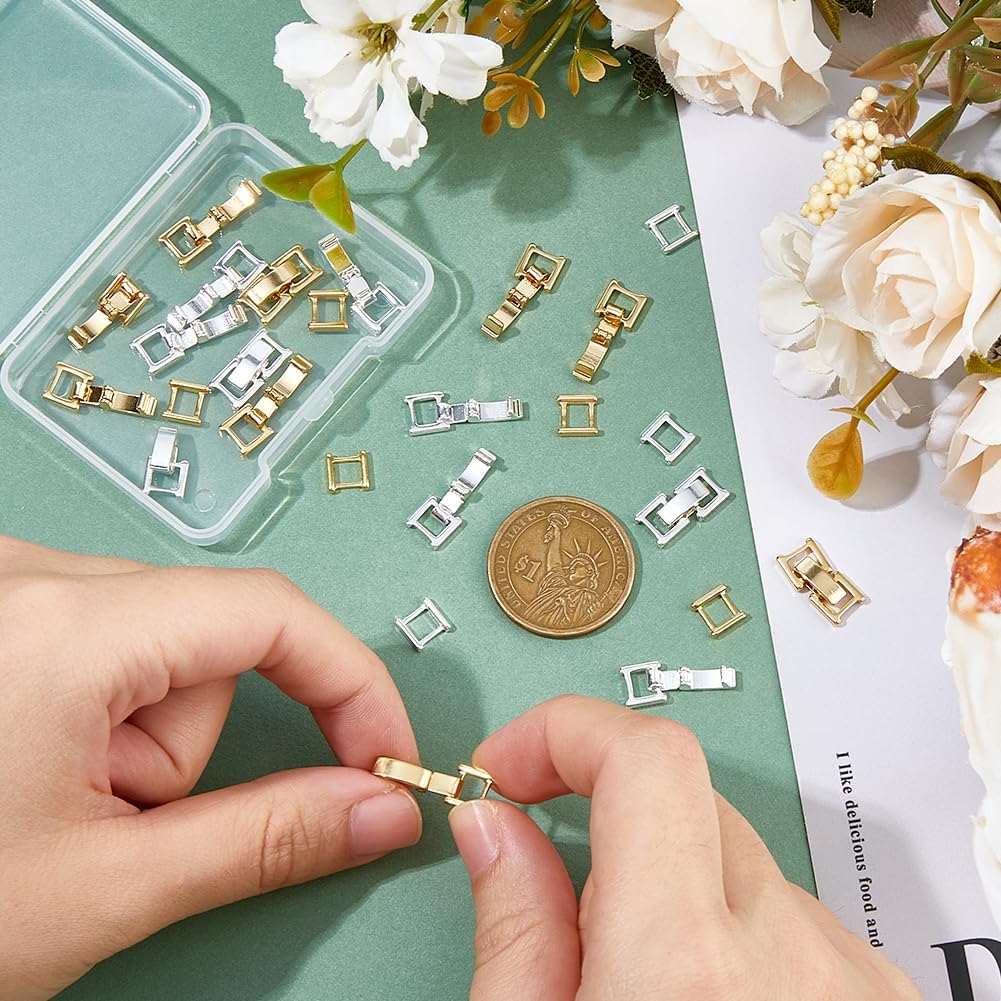 SUPERFINDINGS 20Pcs 2 Colors Brass Fold Over Clasps Extender 0.67x0.3 inch Golden & Silver Brass Closure End Claps Foldover Extension Clasp Set for Bracelet Necklace Replacement Jewelry Making - Image 3