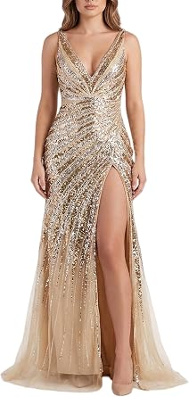 Prom Dresses Beaded Sequin Pageant Celebrity Split Evening Party Gala Gown
