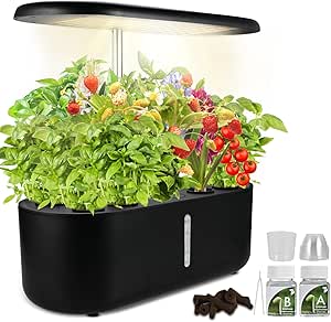 10-Pod Indoor Herb Garden Kit With LED Grow Light - Hydroponics System, 3.6L Tank, Auto Watering