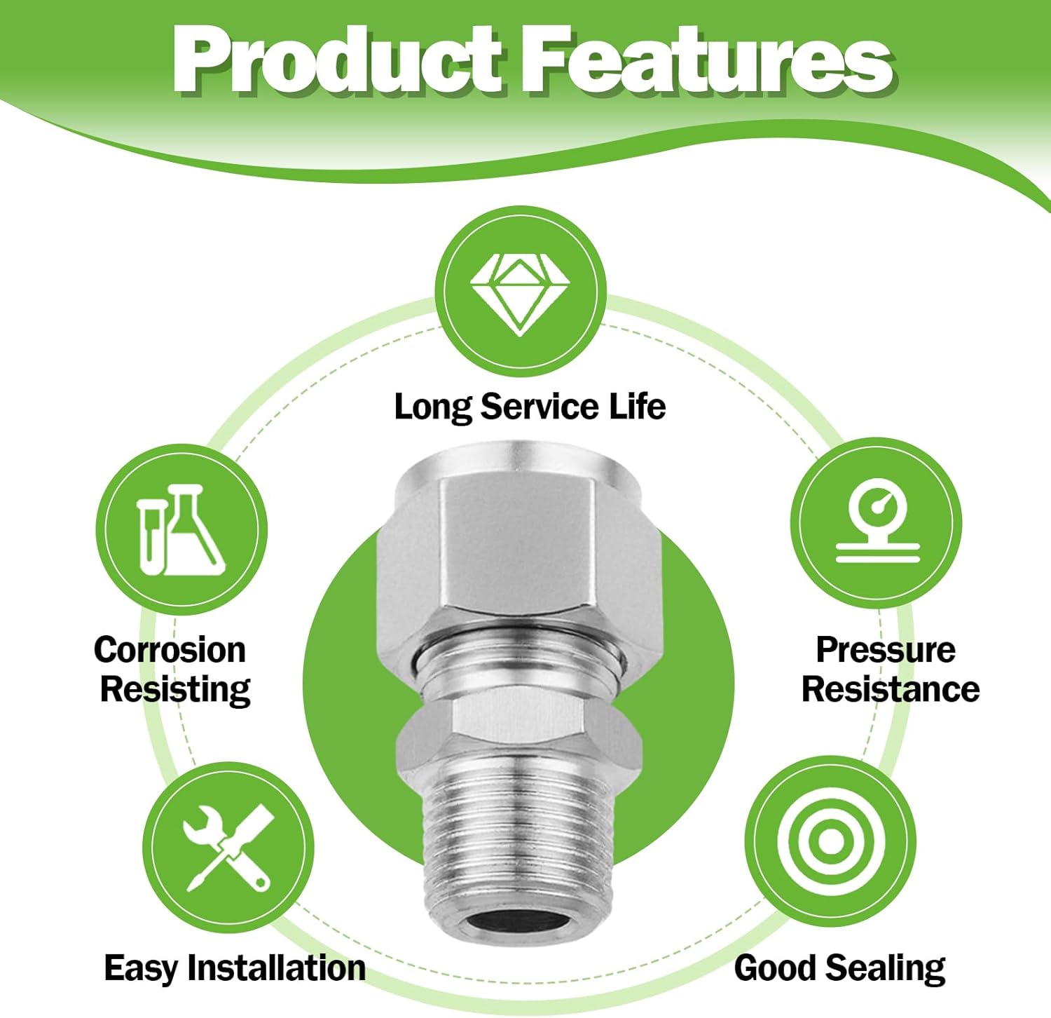 Stainless Steel 304 Compression Adapter 1" OD x 1" NPT Male Tube Fitting, Pack of 2
