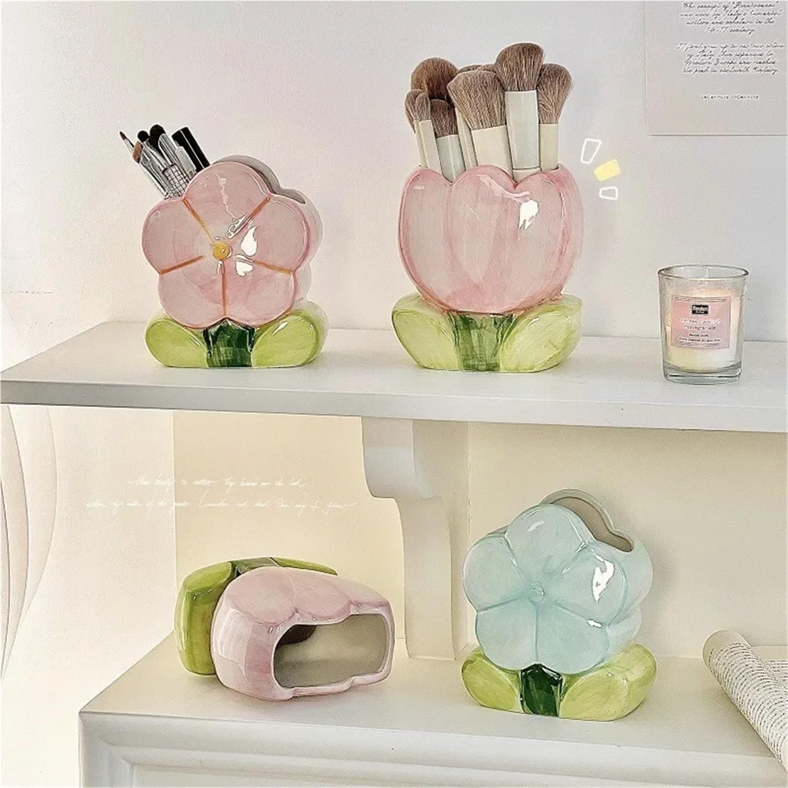 Pencil Holder Blume Stift Halter Keramik Desktop Ornamente Schreibtisch Büro Organizer Schreibwaren Regal(Color1)