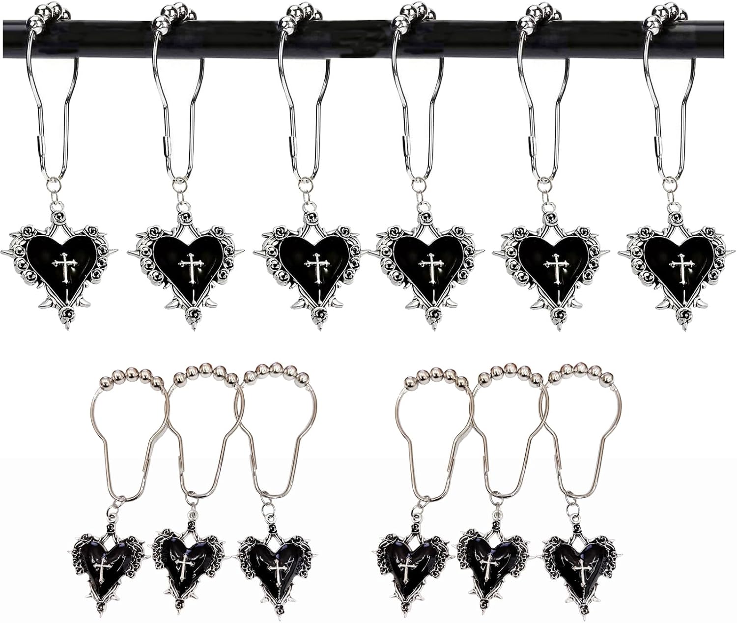 Halloween Shower Curtain Hooks, 12Pcs Heart Cross Decorative Shower Rings image 5