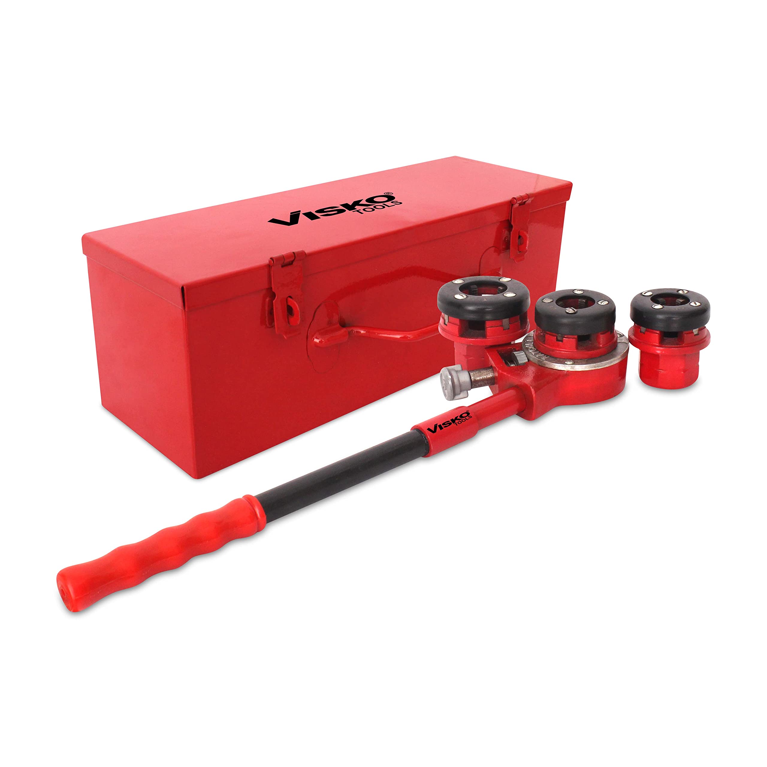 Visko Tools Ratchet Type Pipe Threading Die Set Heavy Duty in Metal Box with Chasers 1/2"-3/4"-1"