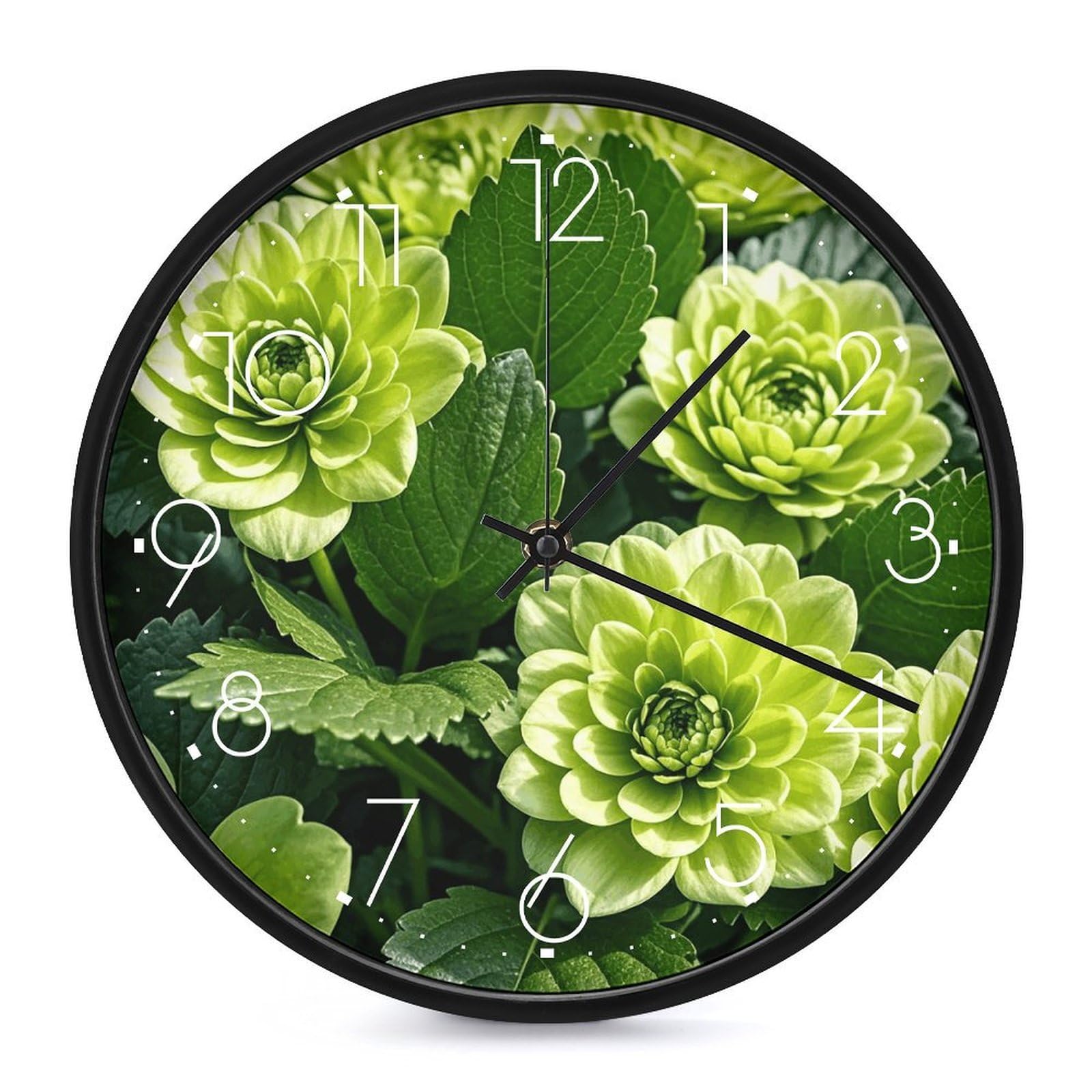 Horloge murale décorative blanche motif floral vert de qualité supérieure