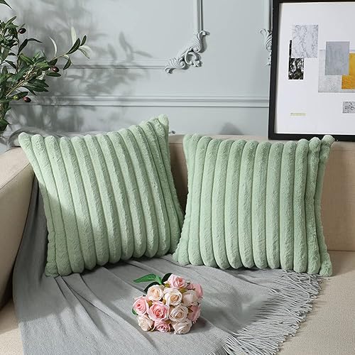 Miniatura 8 de Soleebee Juego de 2 fundas de cojín, terciopelo suave, acogedoras, pelo sintético de conejo, sofá, cama, silla, decorativa para el hogar, 28 x 28