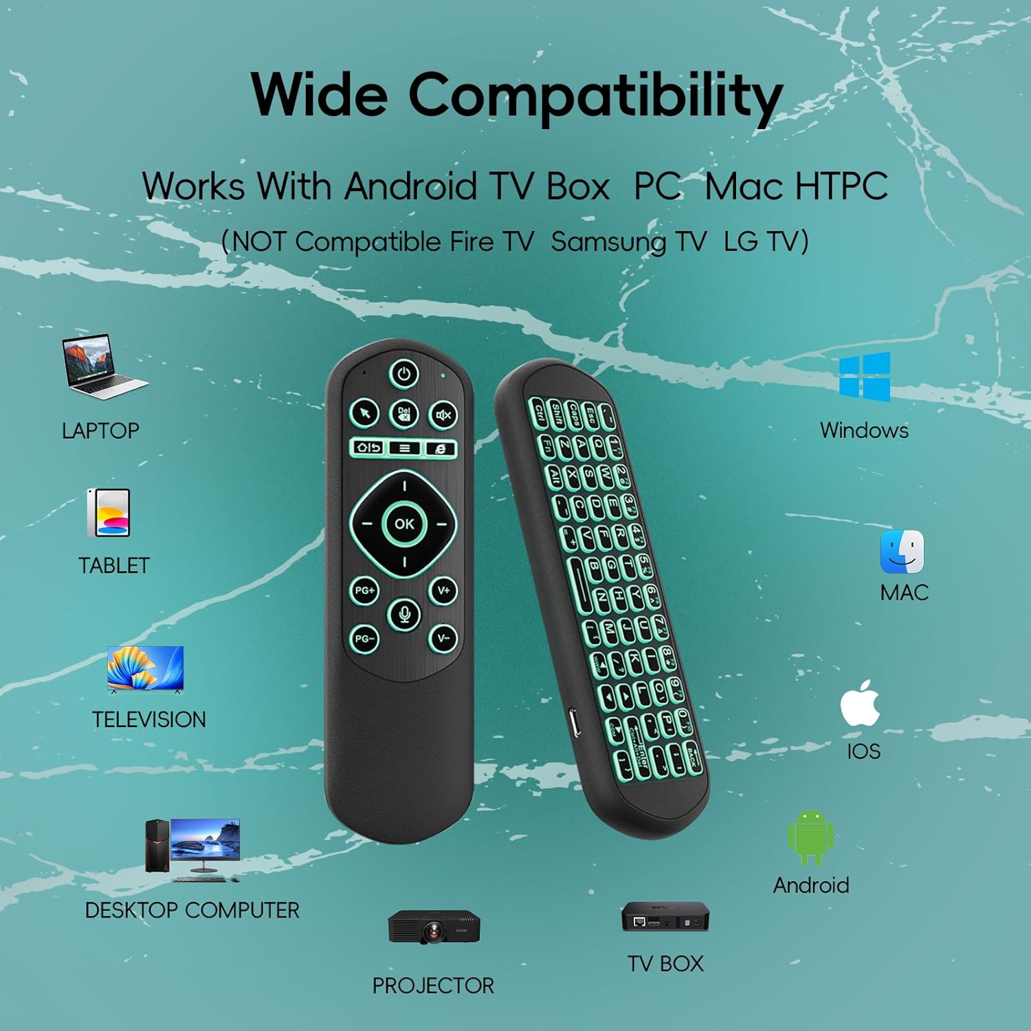 Backlit Remote Control with Keyboard for TV Box, 2.4G Air Mouse Remote for Android TV Box MXQ T95 X96, Wireless Universal Remote Keyboard Combo Rechargeable Type-C for Smart TV HTPC Projector (Black)