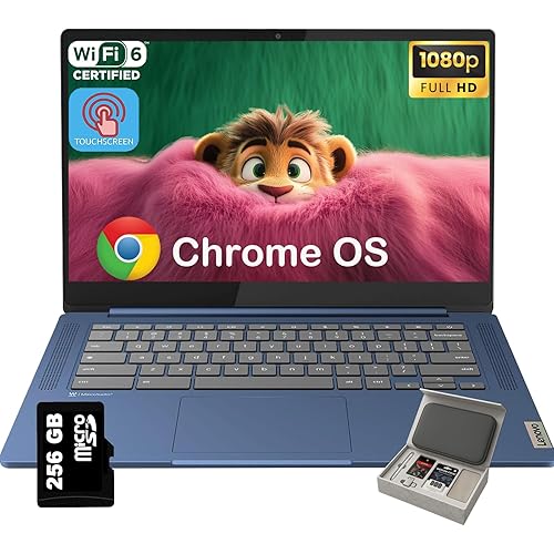 Lenovo IdeaPad Slim 3 Chromebook - 14'' Touchscreen Full HD Display • 8-Core MediaTek Kompanio 520 CPU • 4GB RAM • 64GB eMMC & 256GB Micro SD Card • Wi-Fi 6 • for Business Student • Chrome OS • Blue