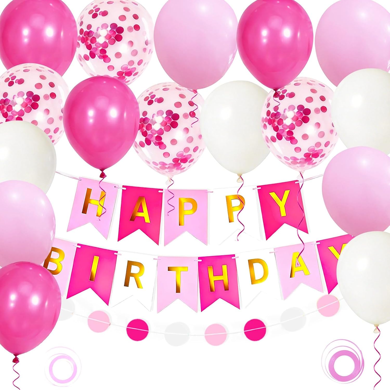 Green Happy Birthday Decorations Set, Premium Banner, Circle Dots Garland, 14 Thick Green Themed Latex Balloons with Confetti Balloons for Women Men Birthday Party