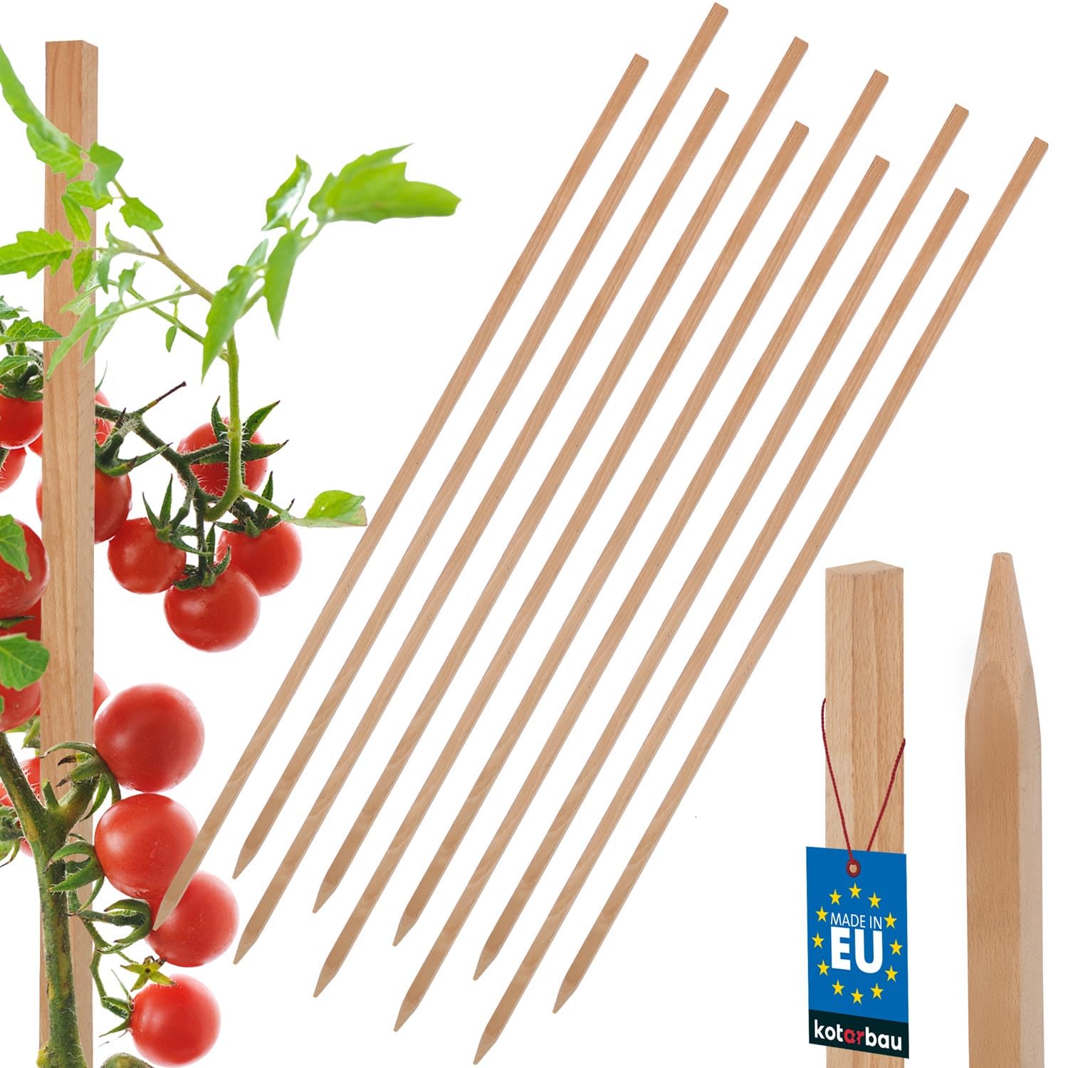 KOTARBAU® 10 pcs Plant Support - Garden Stakes - Beech Wood - 120 cm (47.2 inches) - Natural - Wooden Stakes - for Tomato and Cucumber - Climbing Plant Support