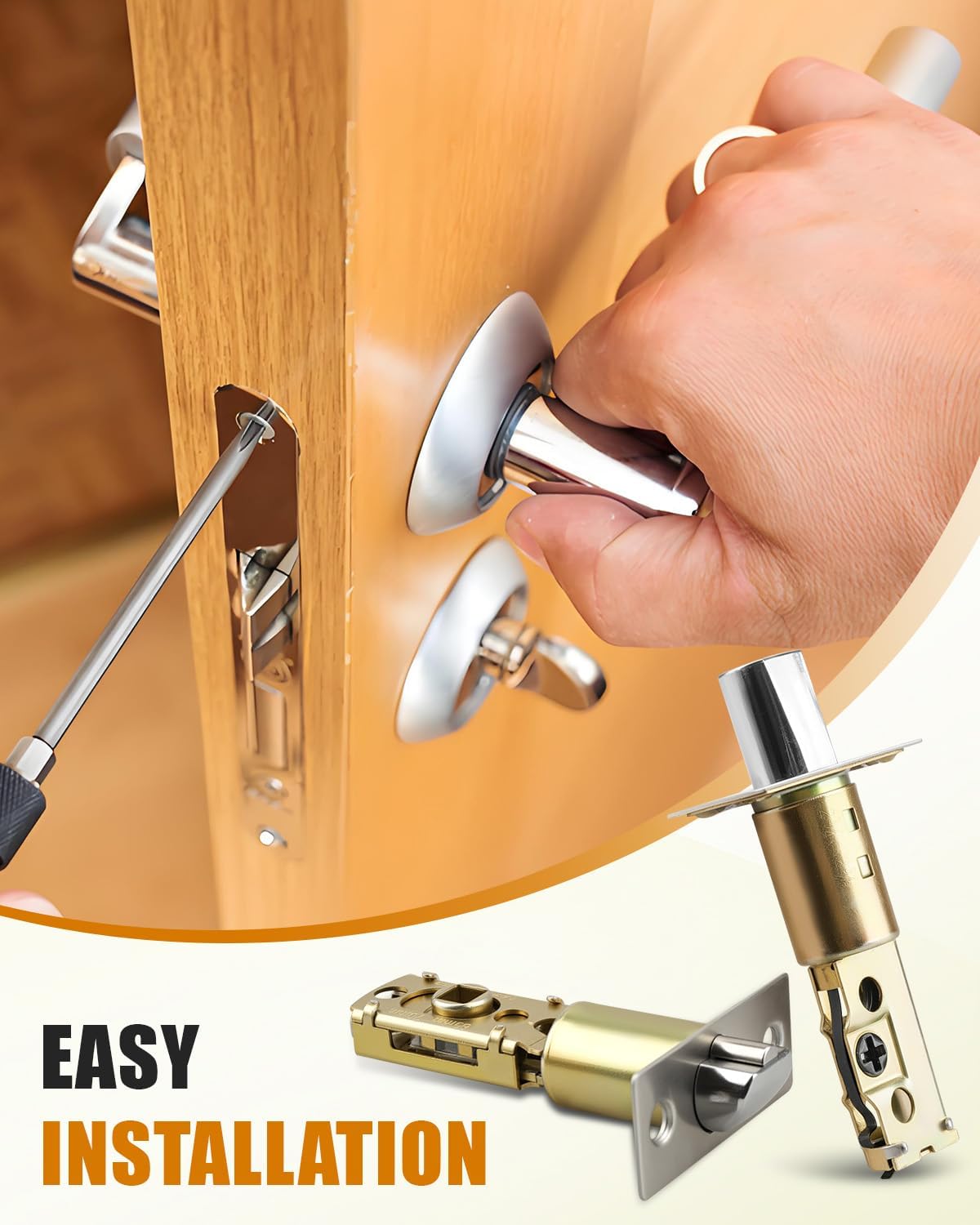Adjustable Deadbolt Lock Latch 2-3/8" & Adjustable Door Knob Latch 1-3/8", for Lever Door Handles Inner Door Handles, Square Interface, Universal Door Lock Replacement Parts