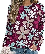 ZOCAVIA Womens Boho Floral Sweatshirts Novelty Graphic Crewneck Long Sleeve Shirts Oversized Fall Casual Flower Pullover Tops