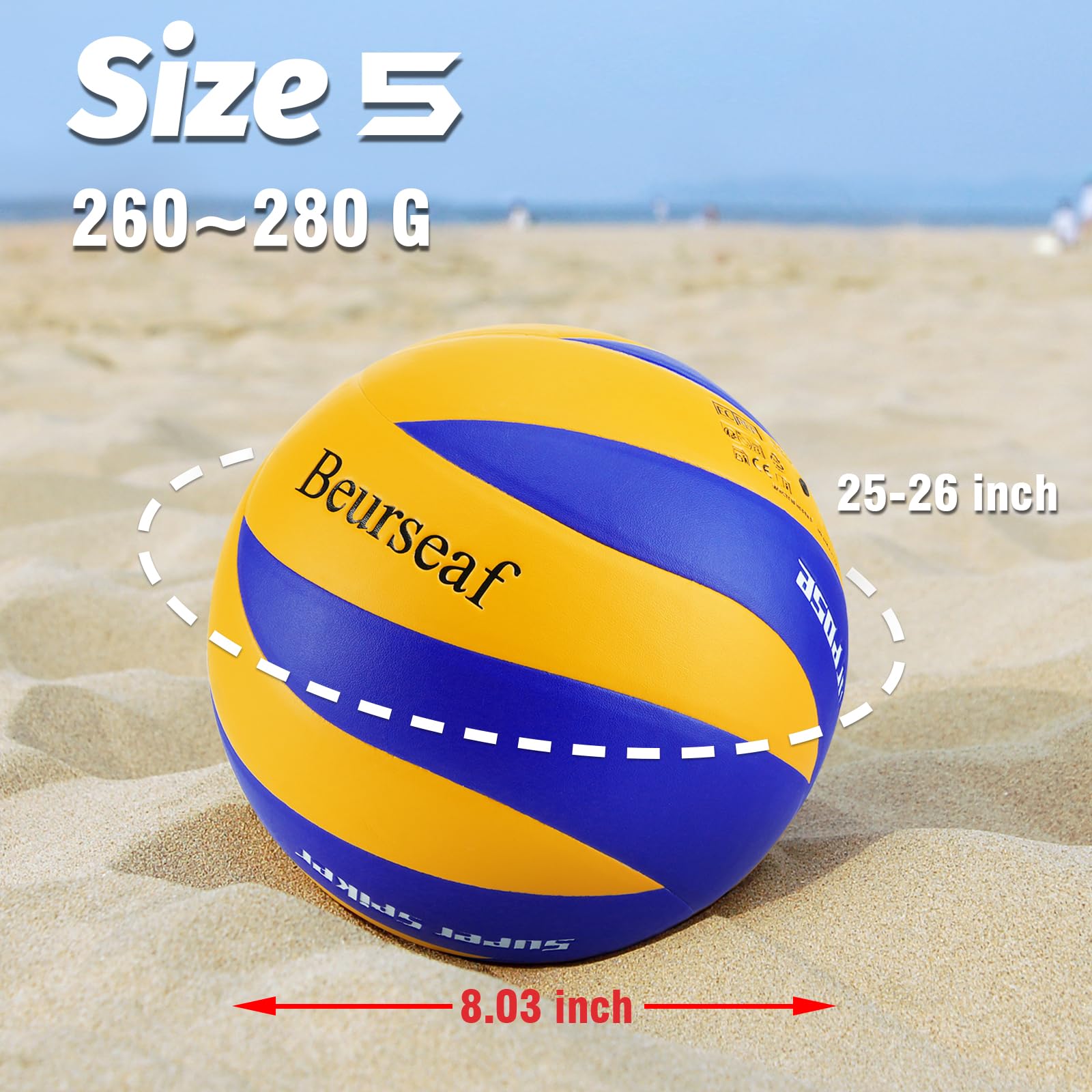 Beurseaf Palla da Pallavolo, Pallone Beach Volley Soft Touch Volleyball per Interni ed Esterni, Misura 5