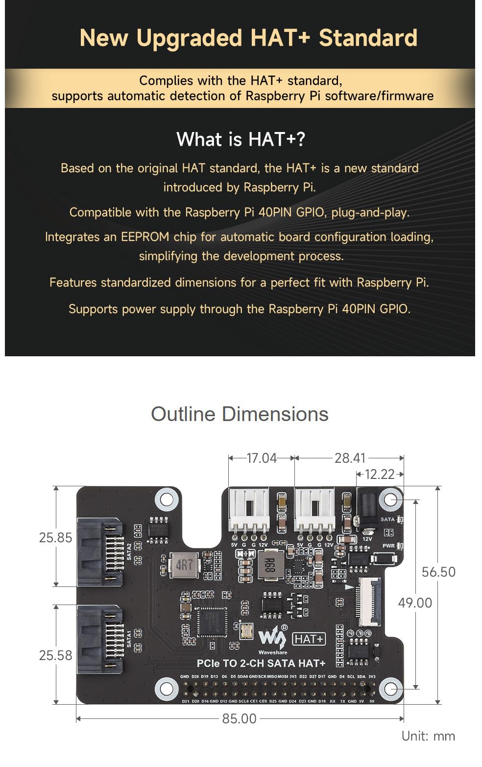 PCIe na 2-kanałowy adapter SATA HAT+ do Raspberry Pi 5, karta rozszerzeń SATA 3.0 ze wskaźnikami LED, EEPROM, Plug and Play, szybka pamięć HDD/SSD