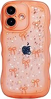 Vista 79 de Qokey para iPhone 14 Plus Funda de 6.7" con diseño de borde ondulado rizado, transparente, con purpurina, brillo, estrellas, brillante, lindo