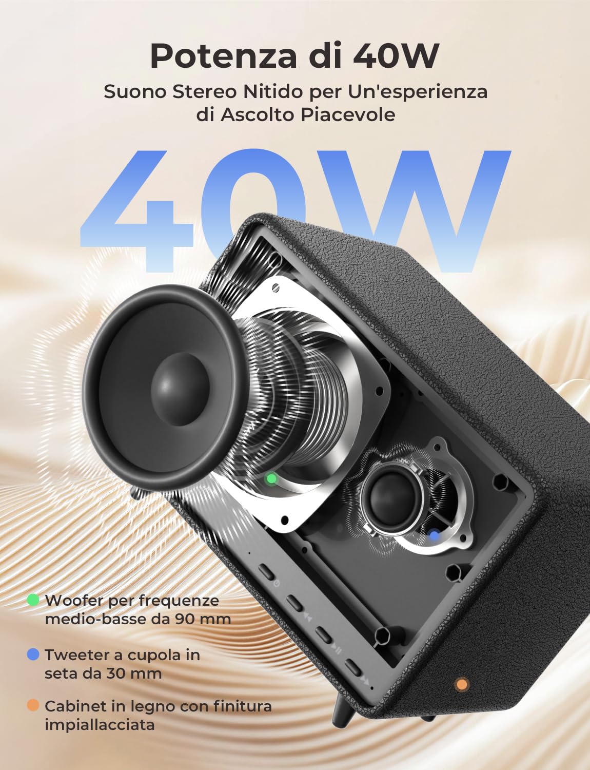 RIENOK Cassa Bluetooth Potente 40W Senza Fili Altoparlante Bluetooth Casa | Supporta USB/TF/AUX, Chiamate in Vivavoce, 24 Ore di Autonomia, Vero Stereo Wireless, Adatto per Feste in Salotto