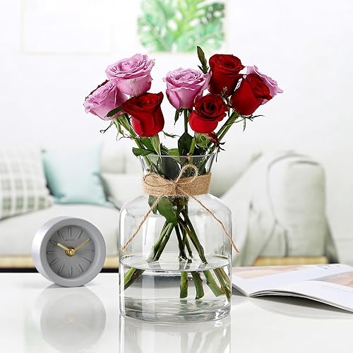 Miniatura 6 de Florero decorativo moderno de 8 pulgadas con cuerda de cordel para arreglos florales, jarrón grande de vidrio transparente de boca ancha para ramo