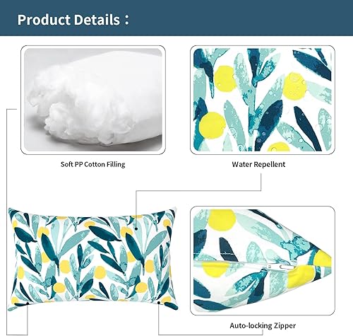 Miniatura 10 de Paquete de 2 almohadas de exterior para muebles de patio, cojines cuadrados para exteriores con rellenos, para sofá del hogar y silla de oficina, 18