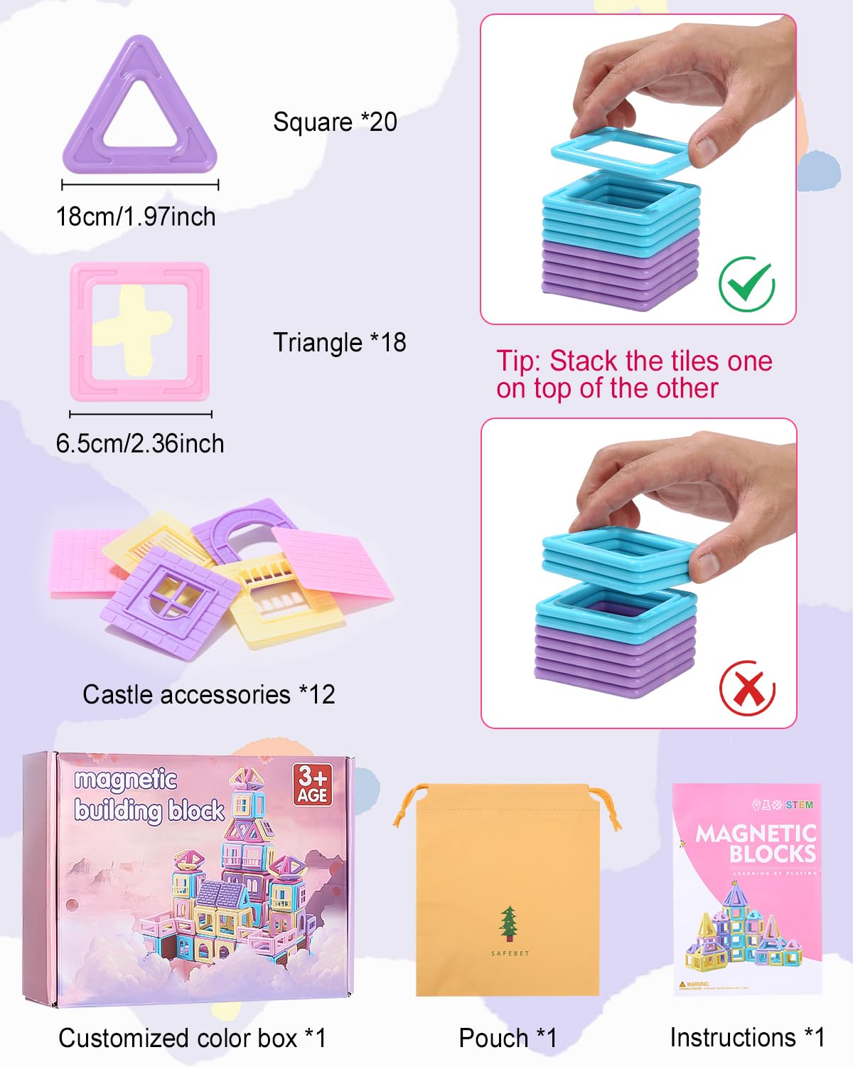 Construction Magnetique Enfant 100 Pièces 2CM Magnetic Blocks 3+ Jeux