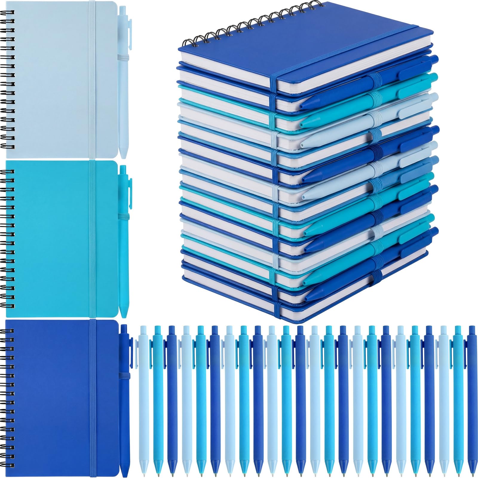 Fulmoon Juego de 30 cuadernos pequeños en espiral A6 con bolígrafos a granel, multicolor, cuadernos de bolsillo de 4 x 6 pulgadas, mini diarios rayados, 50 hojas para suministros de regreso a clases