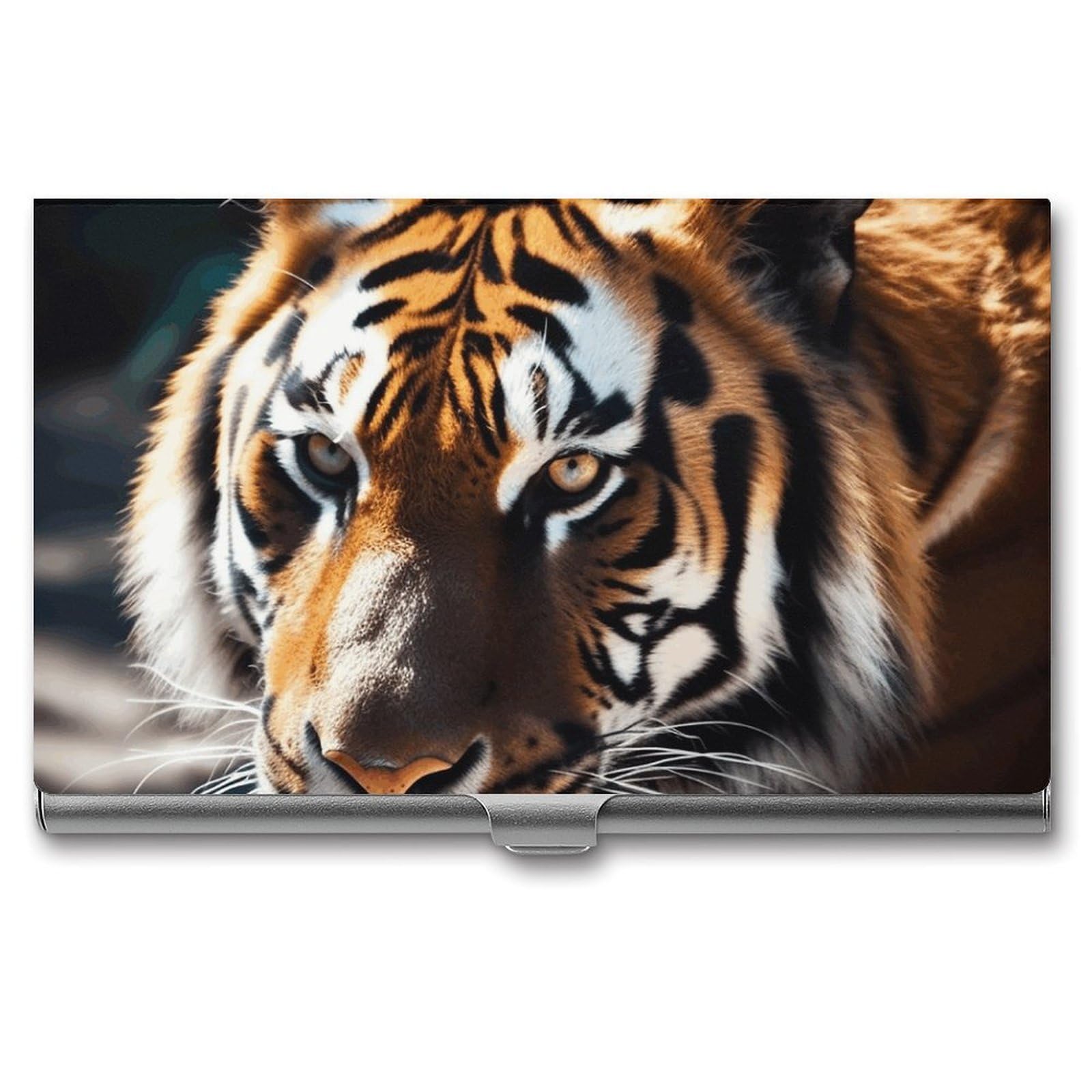 BTCOWZRV Wild Animal Tiger Business Card Holder Metal Slim Business Card Case, Pocket Card Holder for Men Women Purse Name Card Holder Stainless Steel Wallet Credit ID Case for Office