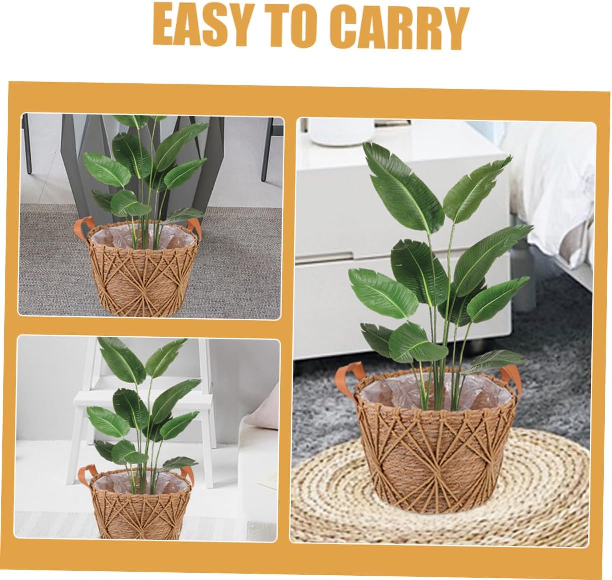 Elegant Wedding Flower Basket Woven Storage Basket Handle Home Decor Multi-use