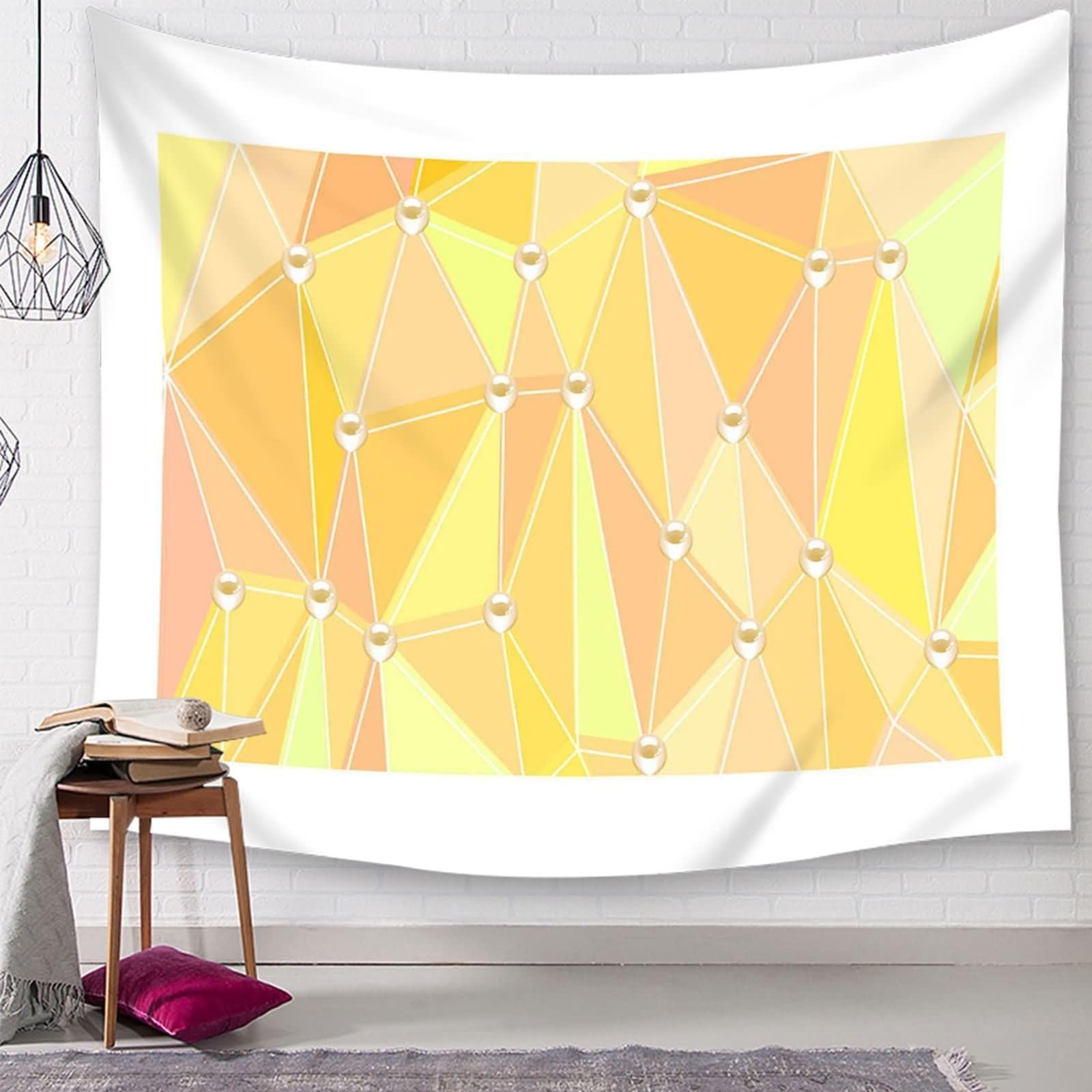 Homxi Tapiz Decorativo Cama 350 x 256 CM,Tapices para Sofá Poliéster Patrón de Triángulo Geométrico Tapiz de Habitación Amarillo