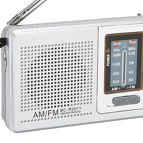 Miniatura 7 de Radio AM FM portátil con la mejor recepción, altavoz integrado a pilas, radio de bolsillo portátil para viajes al aire libre, gris plateado