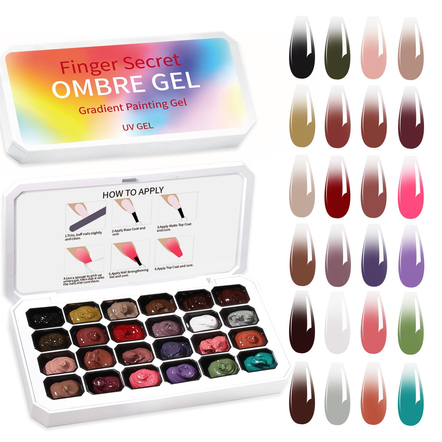 Esmalte de uñas de gel Ombre, 24 colores, adecuado para tonos de esmalte de uñas, fácil de colorear, efecto duradero, puede realizar el arte de uñas DIY en casa (24OG-2)