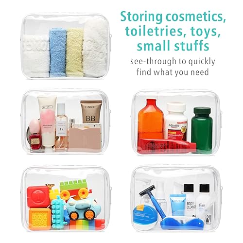 Miniatura 9 de F-color Bolsa de aseo aprobada por la TSA, paquete de 3 bolsas de aseo transparentes, bolsas de cosméticos de maquillaje transparentes para mujeres