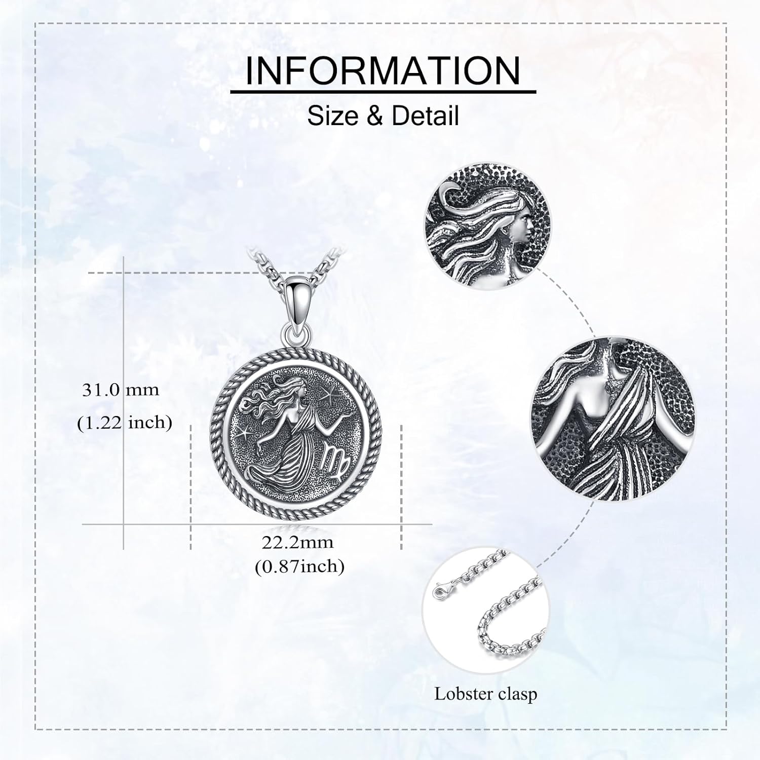 URONE Virgo Necklace 925 Sterling Silver Virgo Pendant And Chain Constellation Necklace Astrology Jewelry Birthday Gifts for Women Men - Image 4