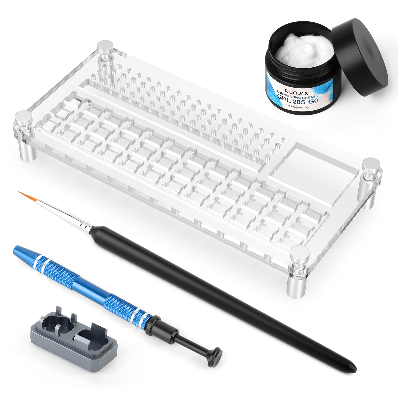YIMAGUJRX RUNJRX 36 Switches Acrylic Lube Station for Keyboard Switch,GPL 205G0 0.53oz/15g, Switch Opener for MX Cherry Akko Panda Kailh Switch Tester,Switch Lube Kit for Gaming Keyboard