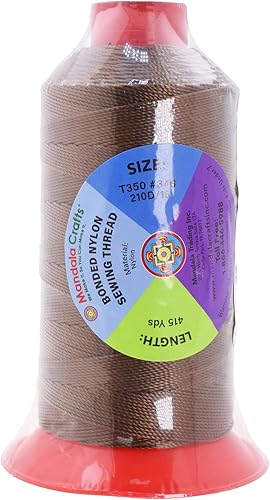 Miniatura 110 de Mandala Crafts Hilos de coser resistentes de nailon consolidado, hilo para tejer jeans de cuero, hilos de tapicería marina al aire libre, Beige