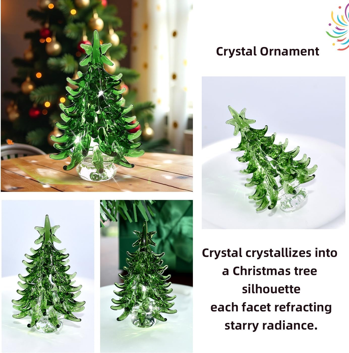 Decorative Crystal Christmas Tree, Green Glass Holiday Figurine (Green, 2.75"(7cm))