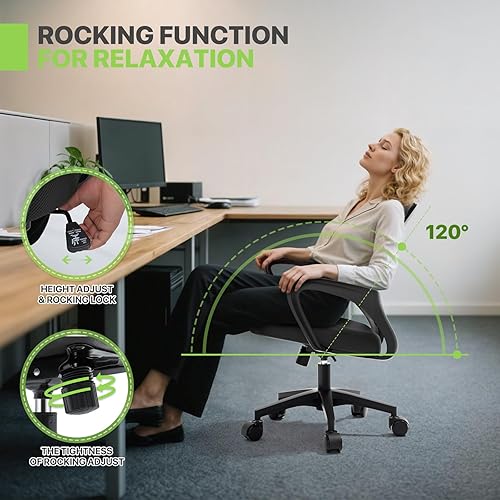 Miniatura 7 de Magshion Silla de oficina en casa silla de escritorio ergonómica de malla con respaldo medio para computadora con soporte lumbar reposabrazos