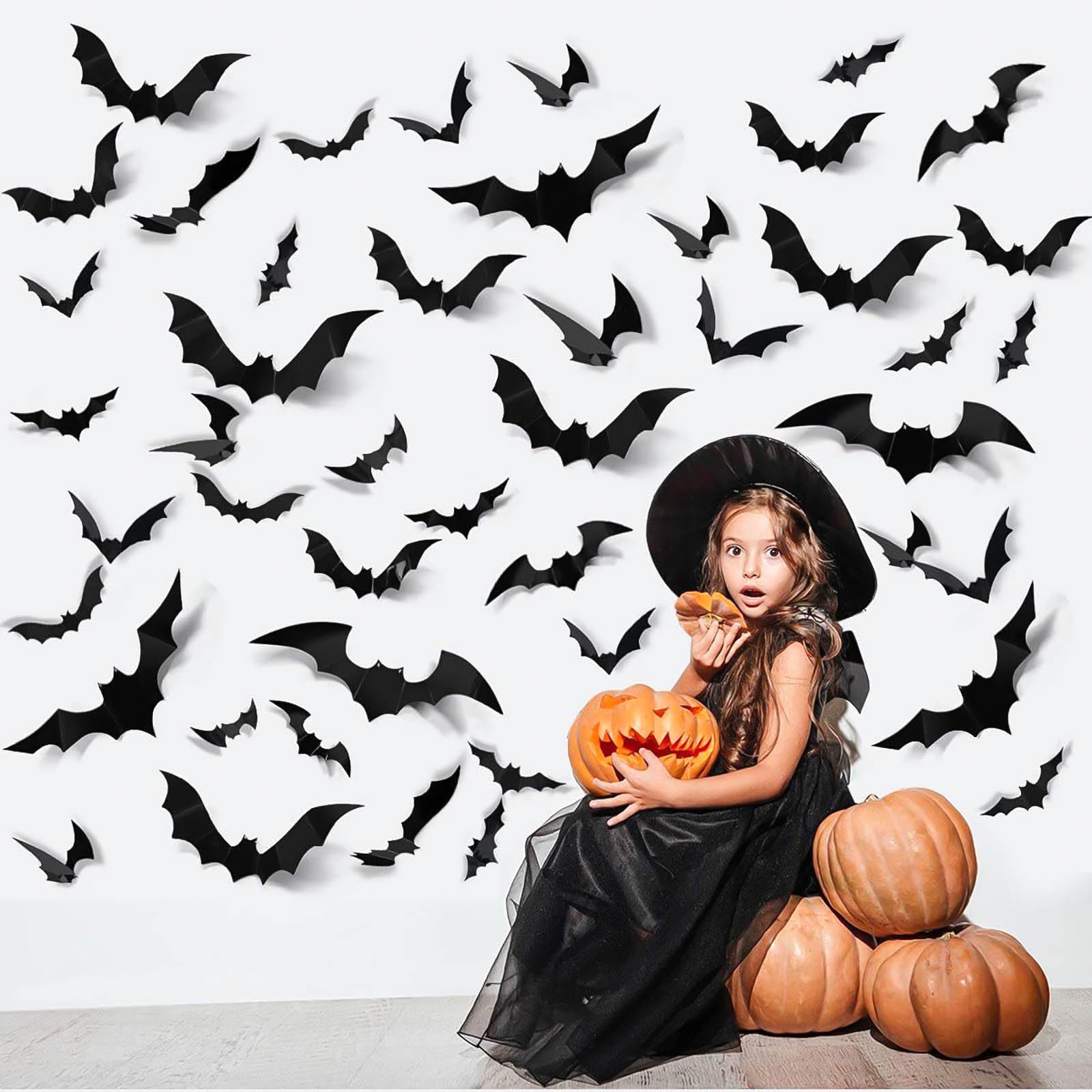 Dekoracje na Halloween, 180 szt., PCW, 3D, straszne nietoperze, dekoracja ścienna, naklejki na Halloween, nietoperz, 4 rozmiary, DIY, Halloween, nietoperz, naklejki ścienne do dekoracji domu