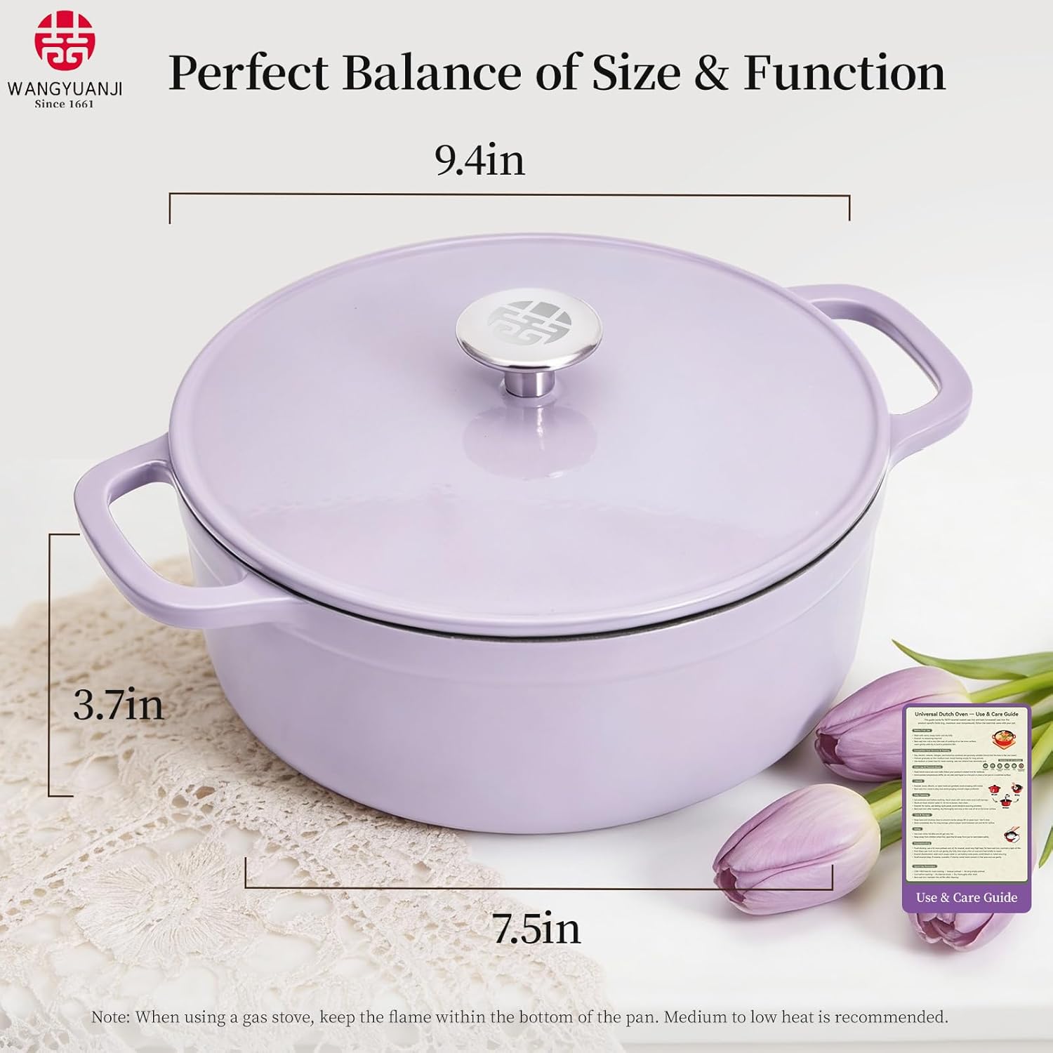WANGYUANJI Enameled Cast Iron Dutch Oven 3.7 Qt, Perfect Size for 2-3 People & Sourdough Bread Baking, Oven Safe Pot with Moisture-Locking Lid, Induction Cookware Gift, Purple