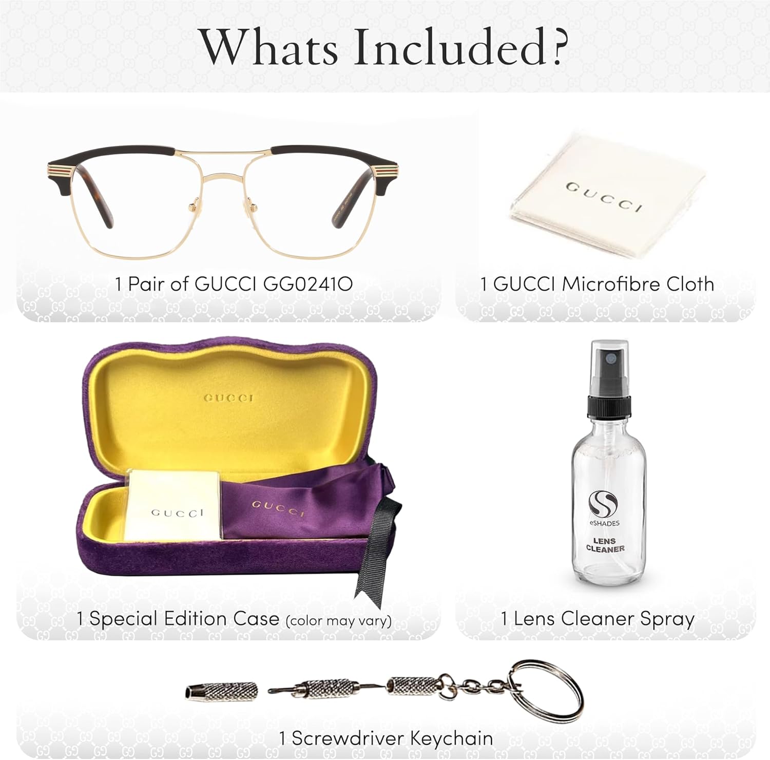 Gucci GG0241O Designer Fashion Eyeglasses Stylish Metal Rectangular Frame Eyewear with Luxury eSHADES Kit - Embrace Sophistication and Elegance - Image 3