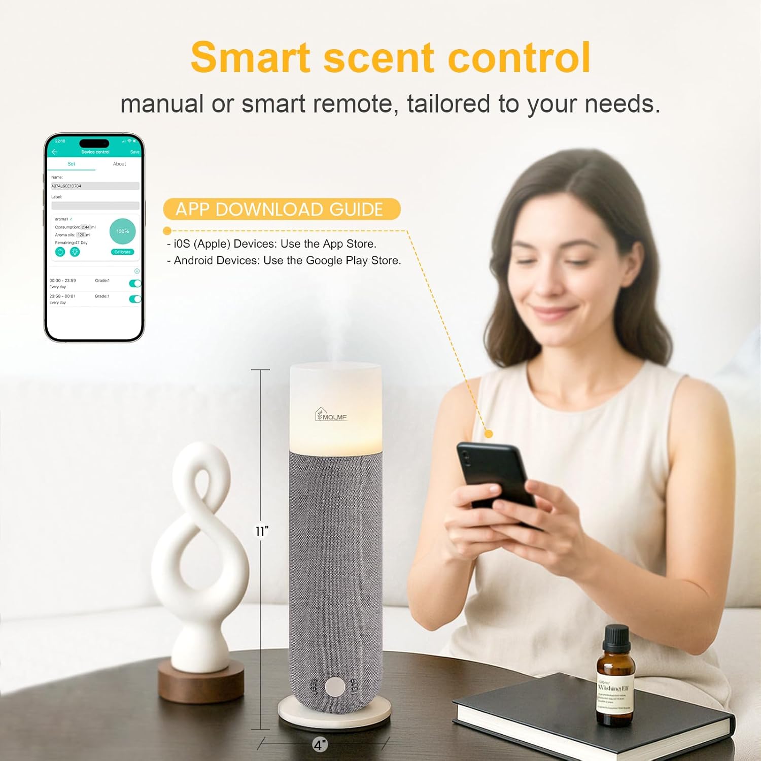 Hotel Collection Diffuser Machine,Fabric-Wrapped Design,Candlelight Atmosphere Lamp,Whisper-Quiet,1000 Sq Ft,Scent Waterless Essential Oil Diffuser,Scent Air Machine Home - Grey - Image 5